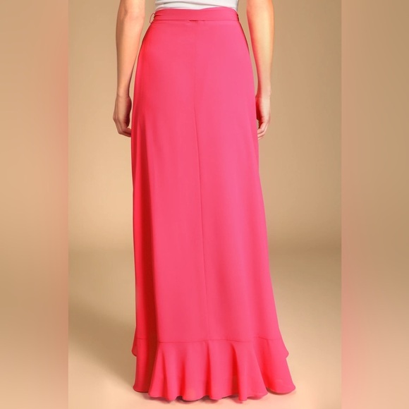 Lulu’s Genuine Happiness Hot Pink Ruffled High-Low Wrap Maxi Skirt - Picture 4 of 5